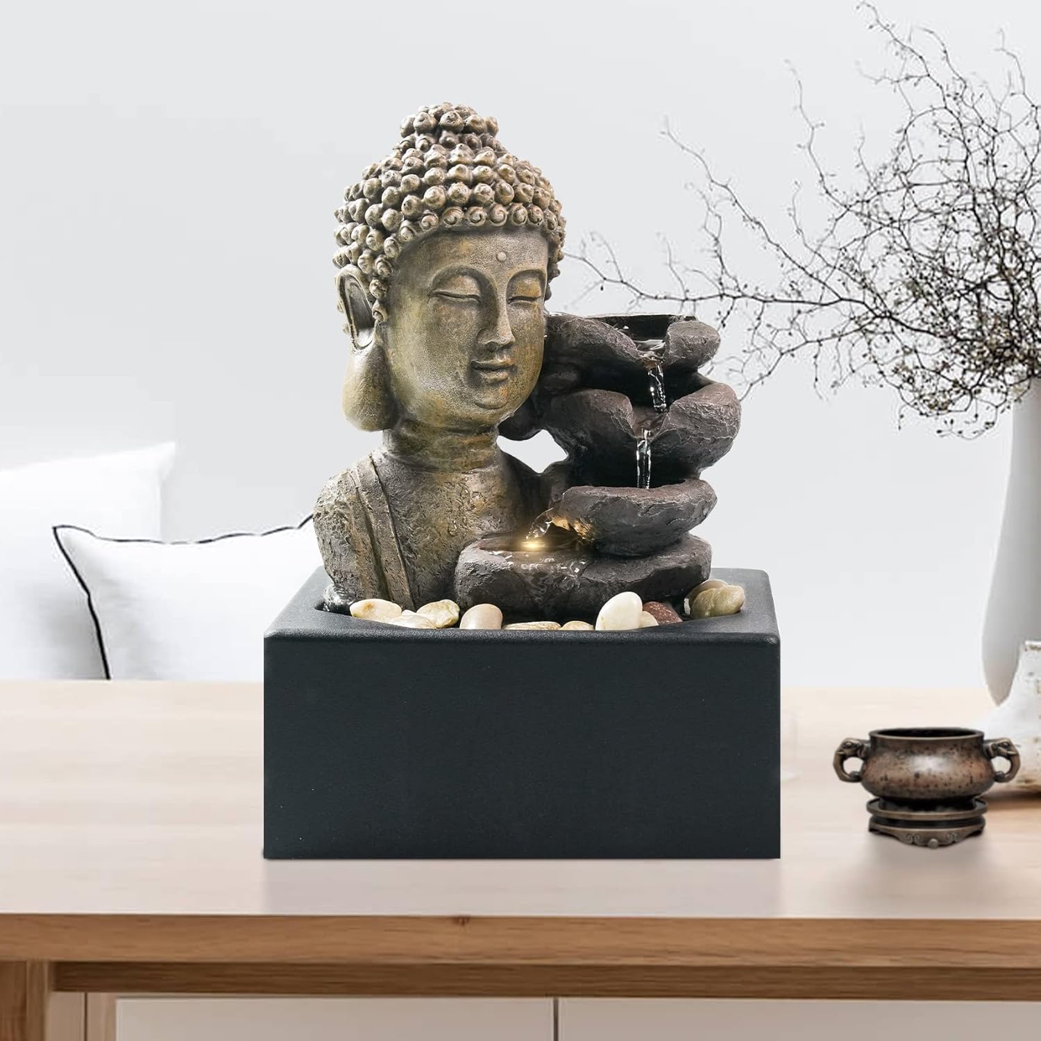 Ferrisland 4-Tier Tabletop Waterfall Fountain with LED Light