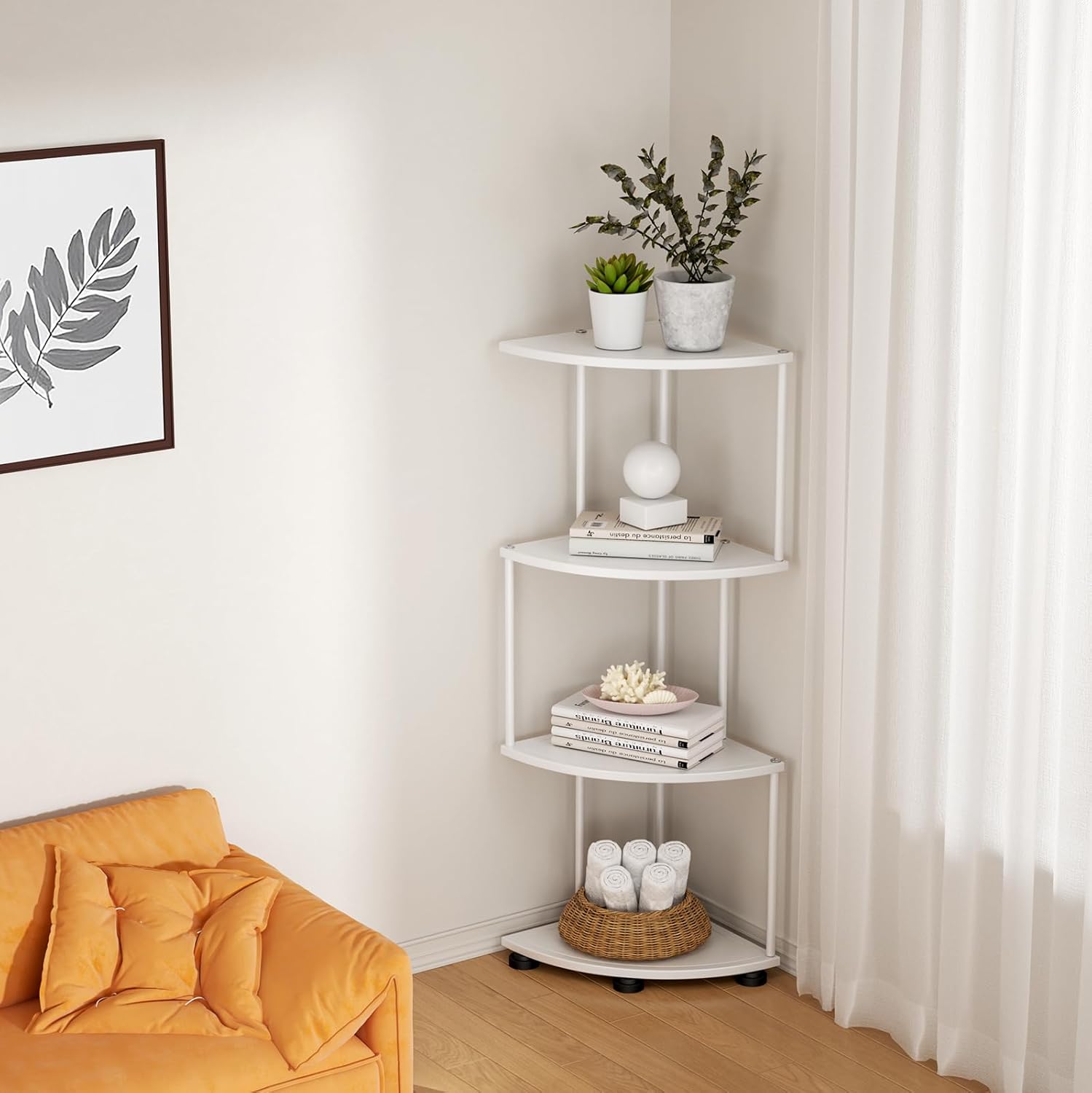 Haomsj 4 Tier Metal Corner Shelf Stand 41 Inch White