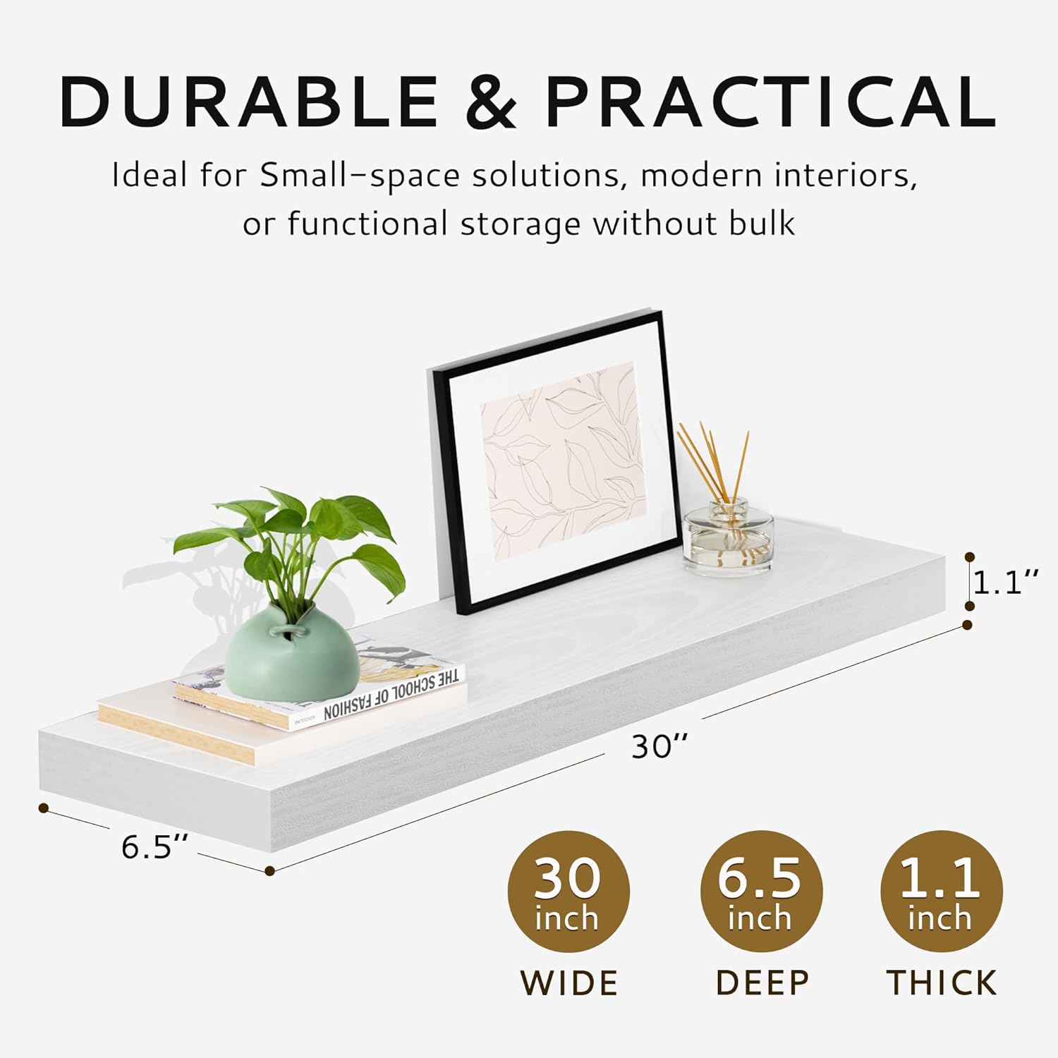 30 Inch Floating Shelves Set of 2 White Rustic Wood