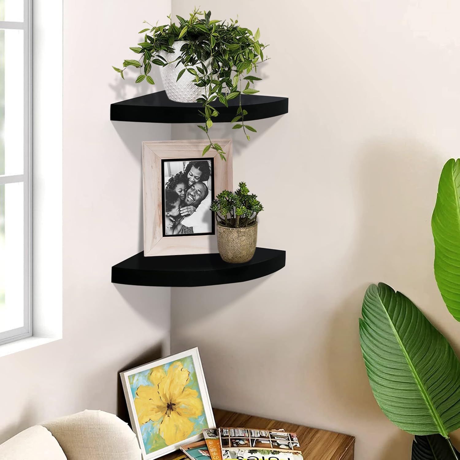 AHDECOR Black Corner Shelves Set of 2