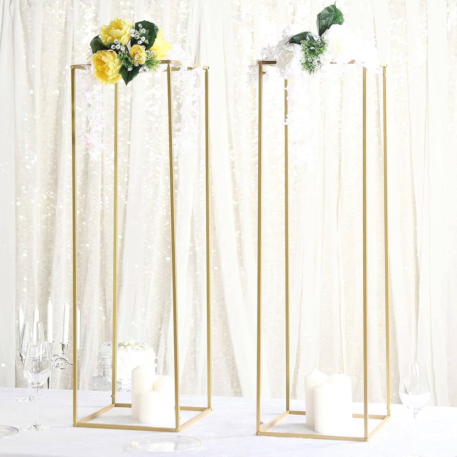 Efavormart 2 Pack 40 Inch Matte Gold Metal Flower Stand