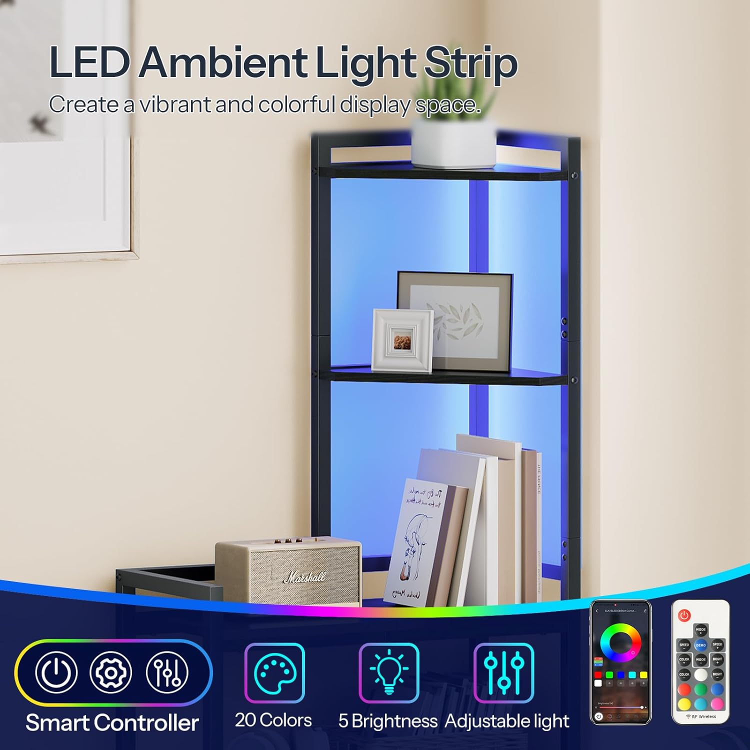 HOOBRO 5-Tier Corner Shelf with LED Light