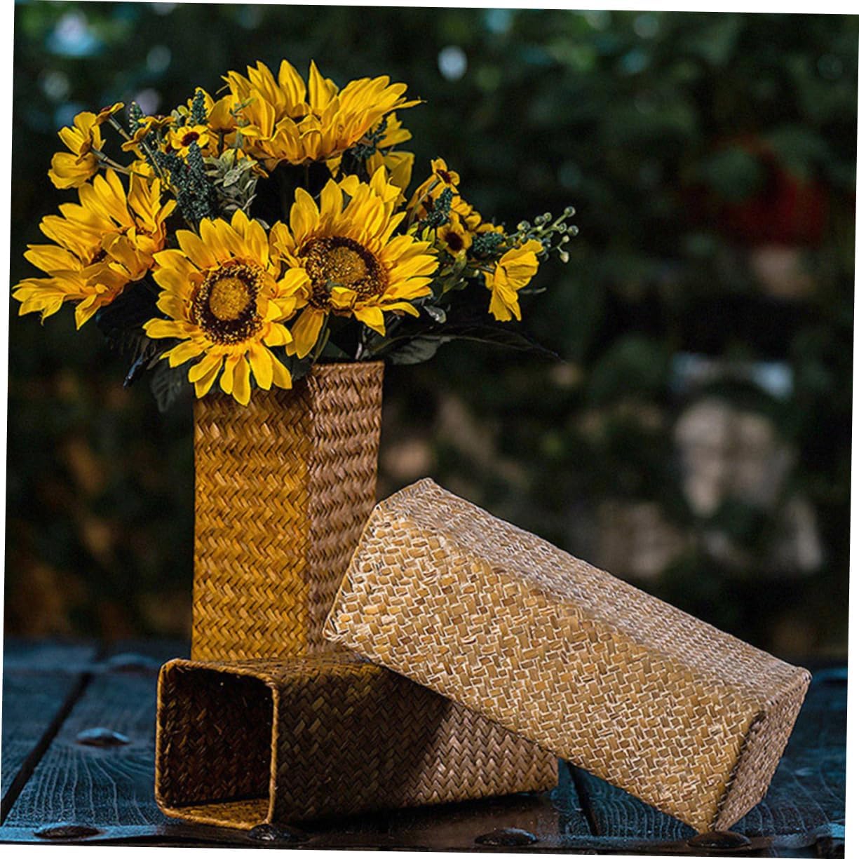 Cabilock 2Pcs Rustic Woven Flower Vase for Home Decor
