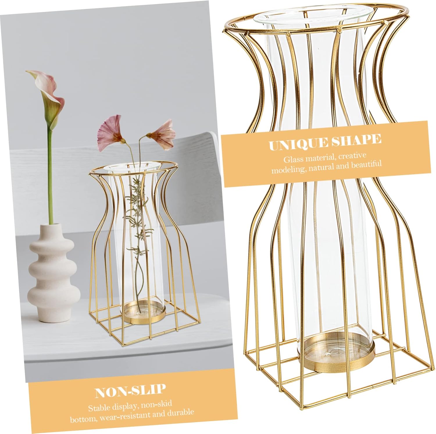 VOSAREA Geometric Iron Art Glass Vase