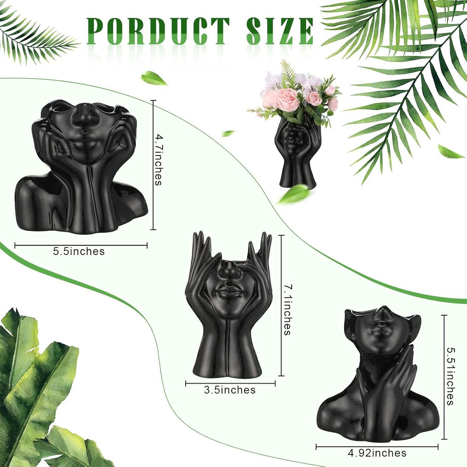 Sieral 3 Pcs Ceramic Face Vase Decor Set