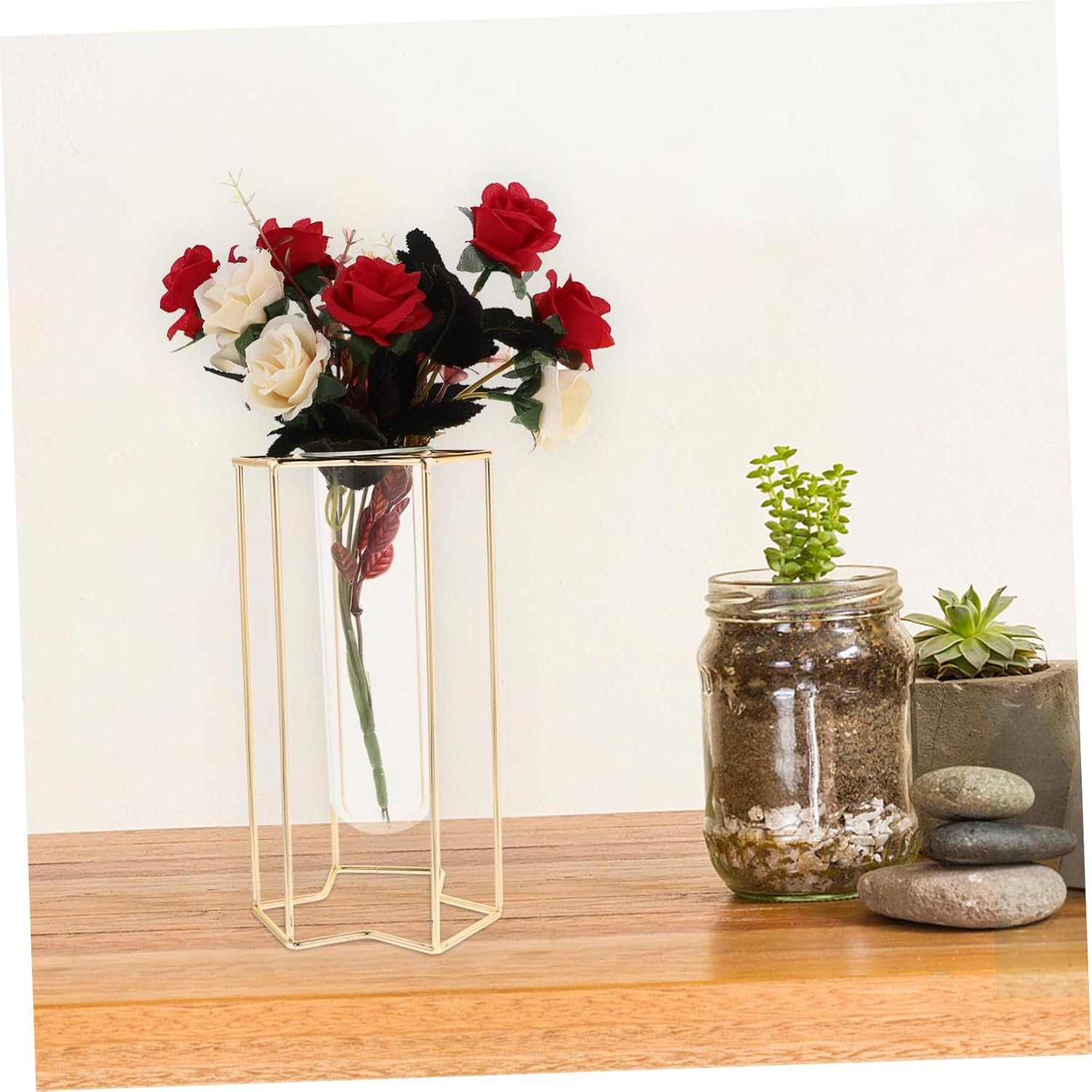 PRETYZOOM Transparent Glass Bud Vase with Iron Stand