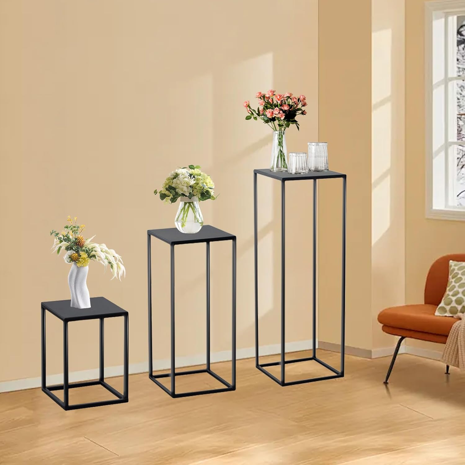 3 Pcs Black Metal Vase for Wedding Centerpieces