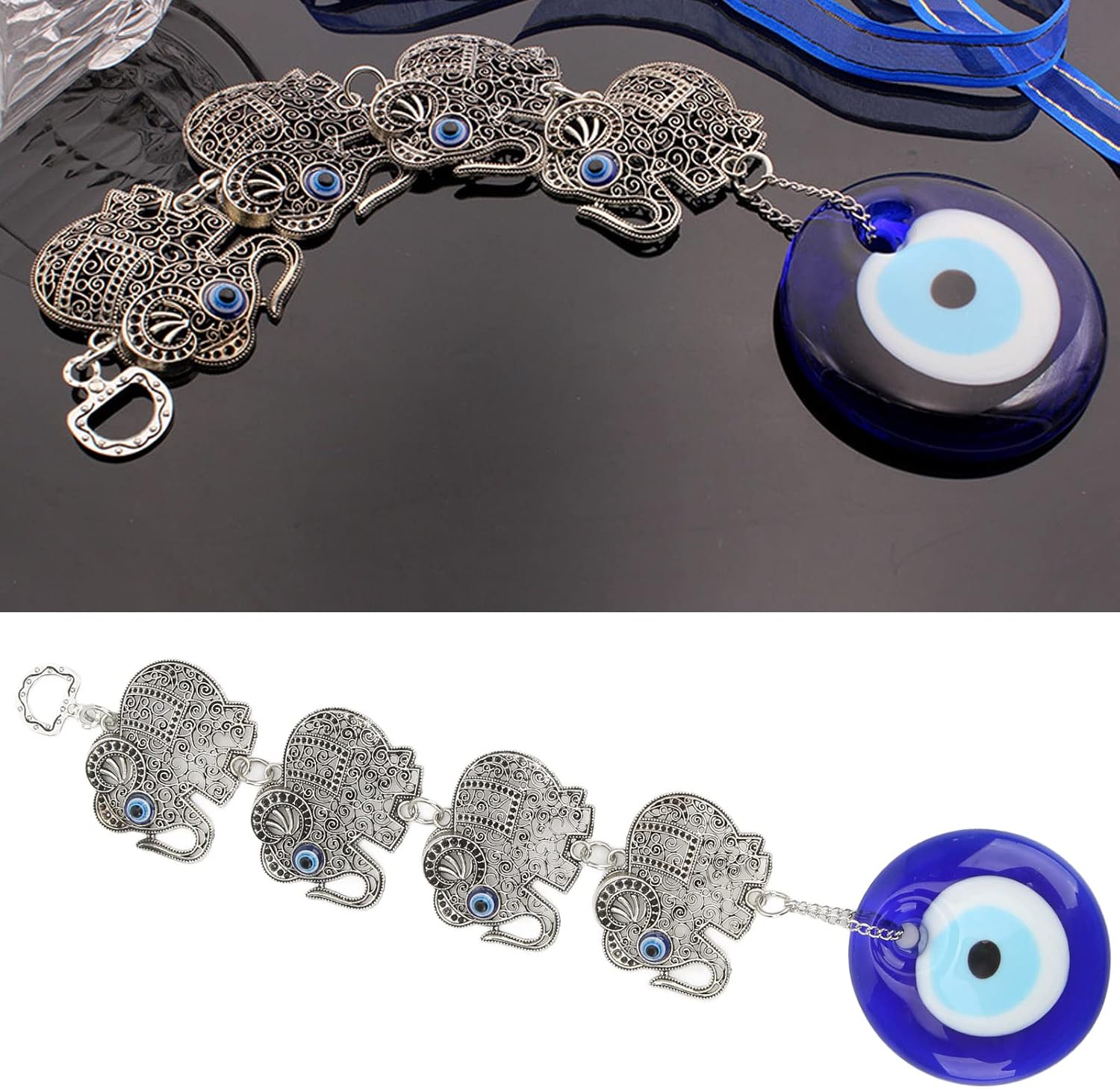 Blue Eye Ornament 4 Skeleton Alloy Elephants Wall Decoration