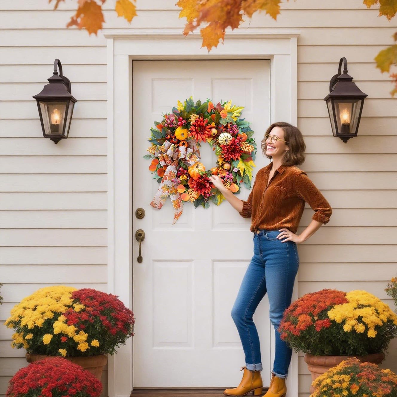 24 Inch Fall Door Wreath with Pomegranates and Berries