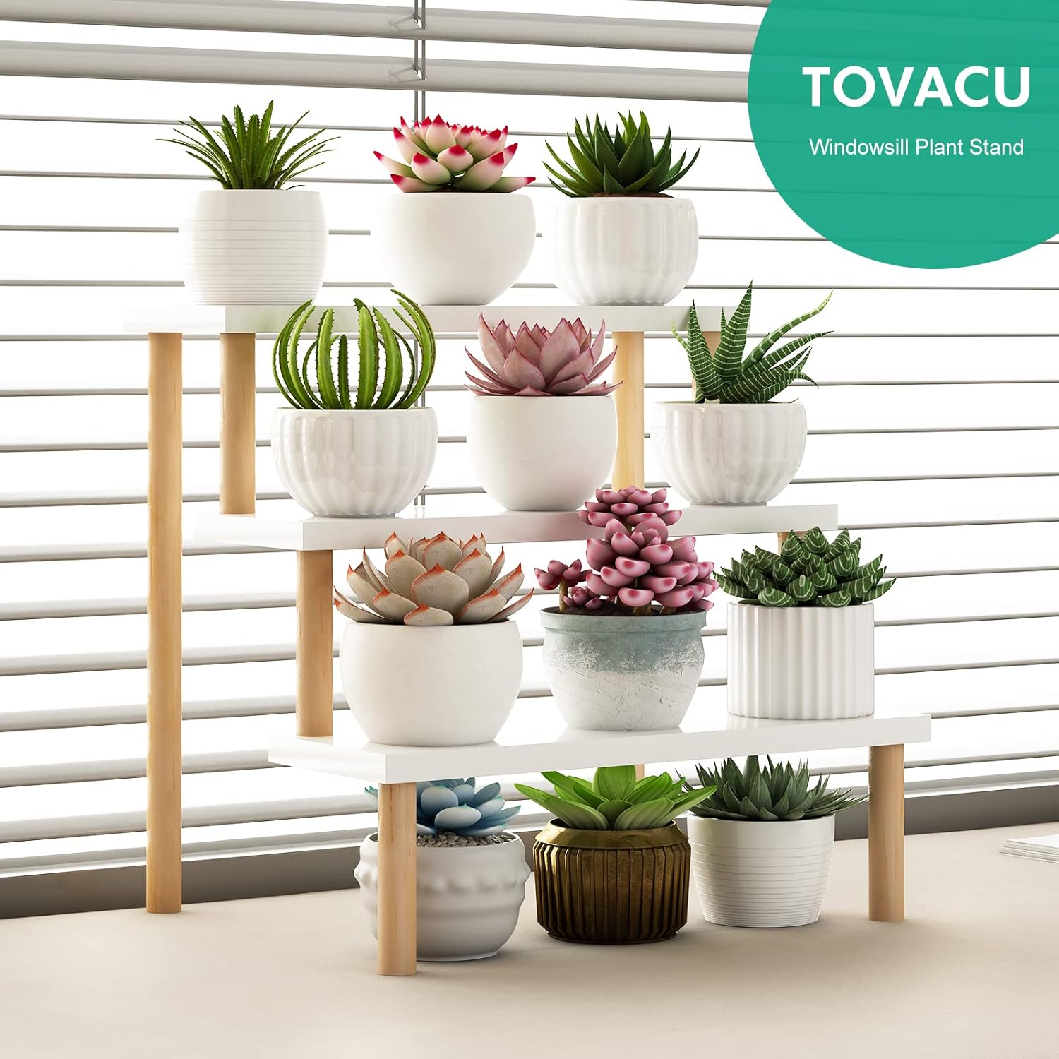 Tovacu 3 Tier Windowsill Plant Stand Shelf White