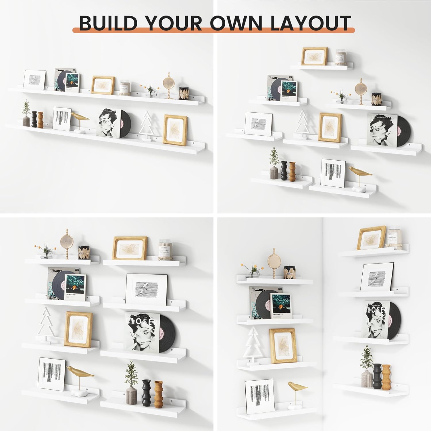 FLYJOE Picture Ledge Shelf Set of 8 Matte White