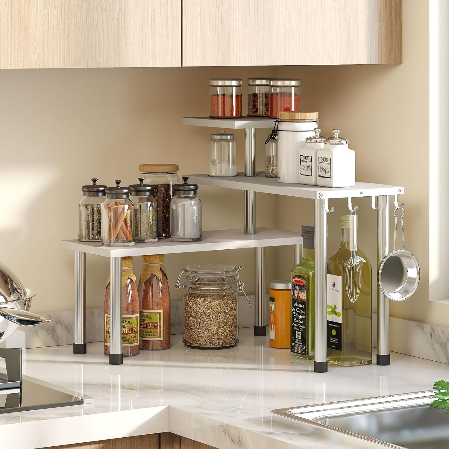 GHWIE 3 Tier Corner Shelf Organizer White