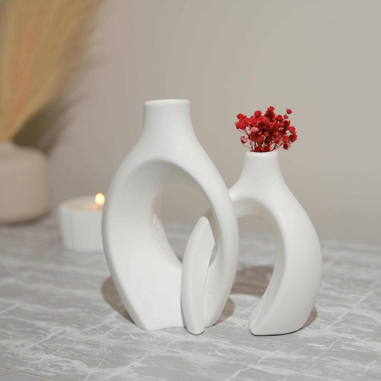 Concrete Floral Vase Set - 3 Piece Modern Minimalist Donut Vases