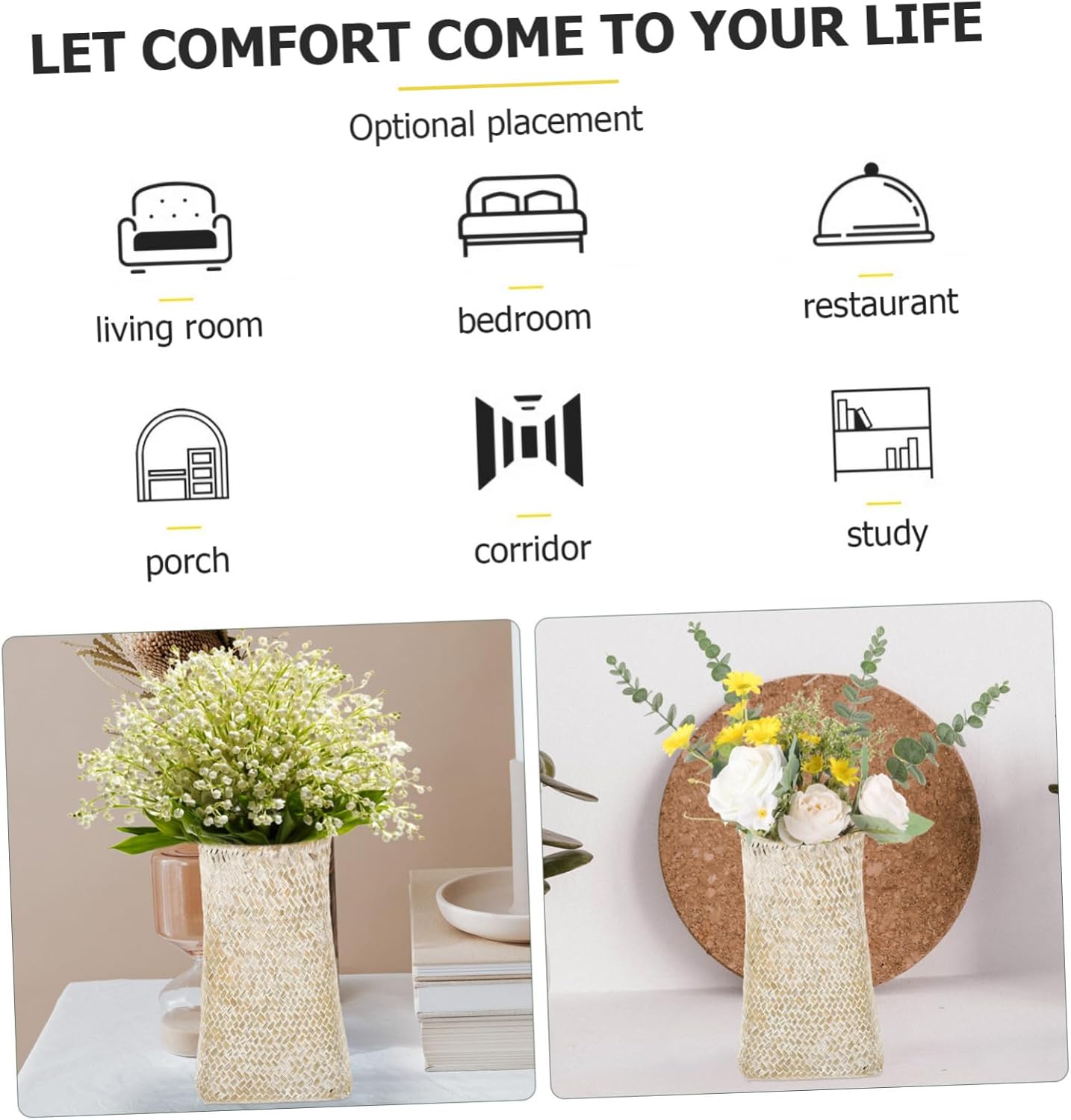 Woven Seagrass Flower Vase Handmade Retro Decor