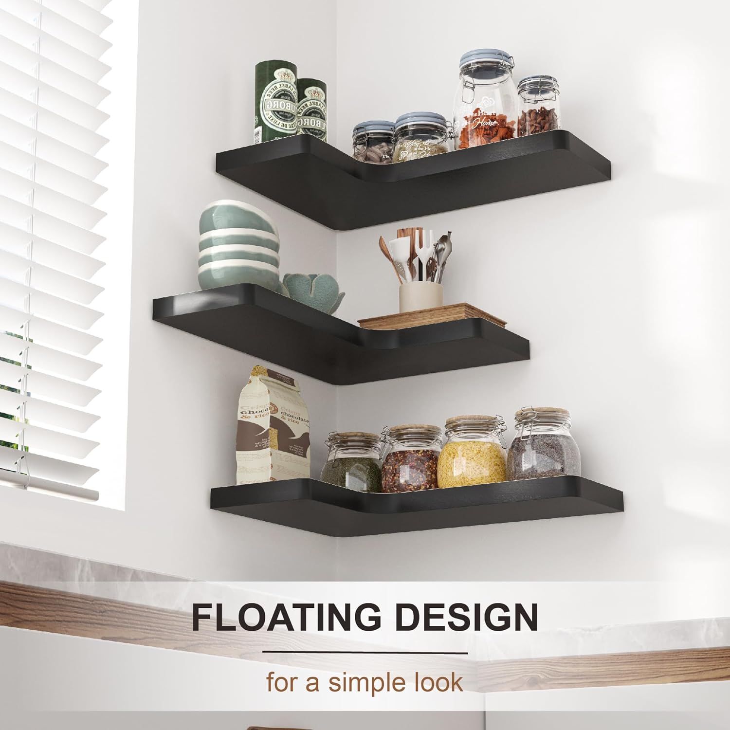 Fuqing Corner Floating Shelves Set of 3 Solid Wood