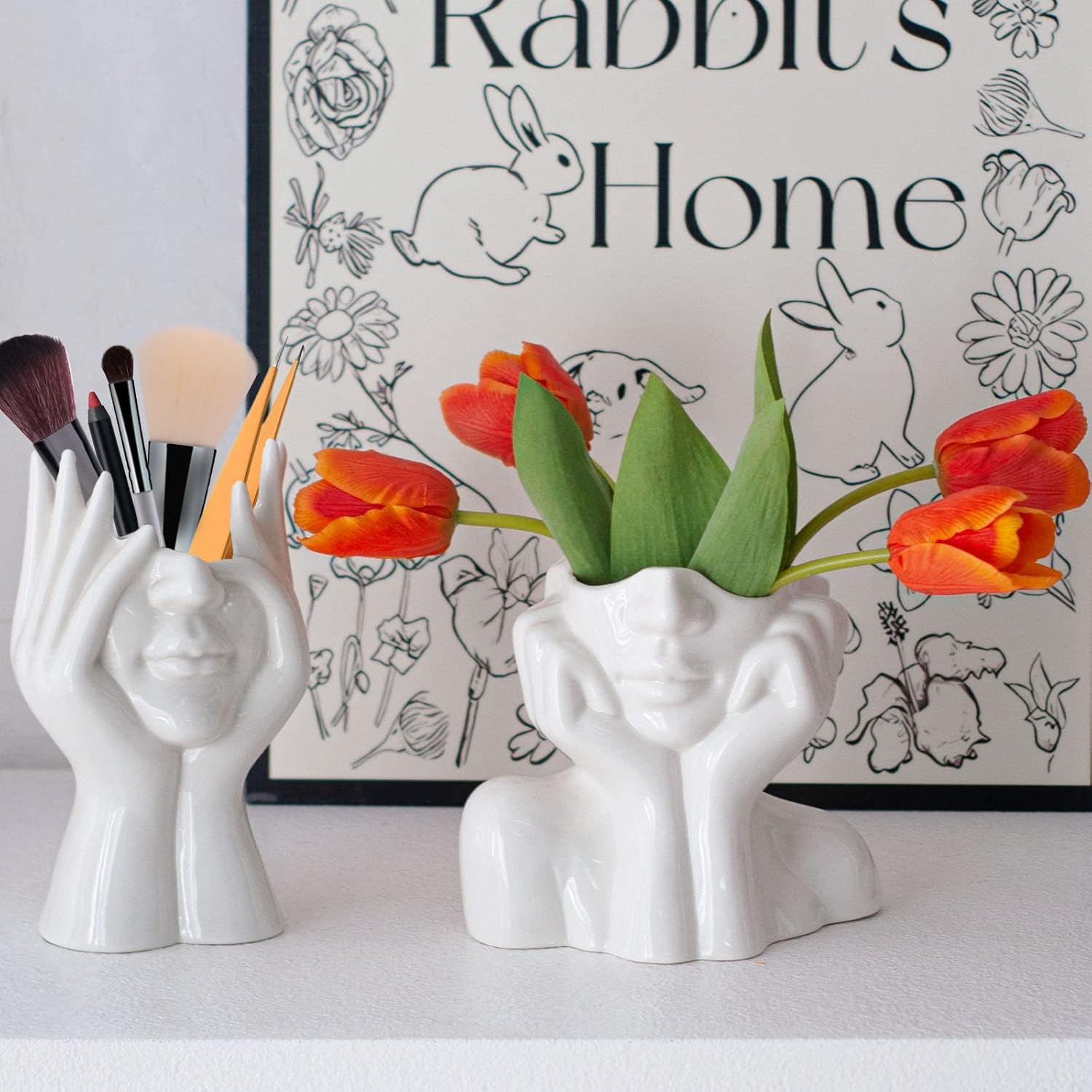 Joynisy White Ceramic Face Vase Set of 2