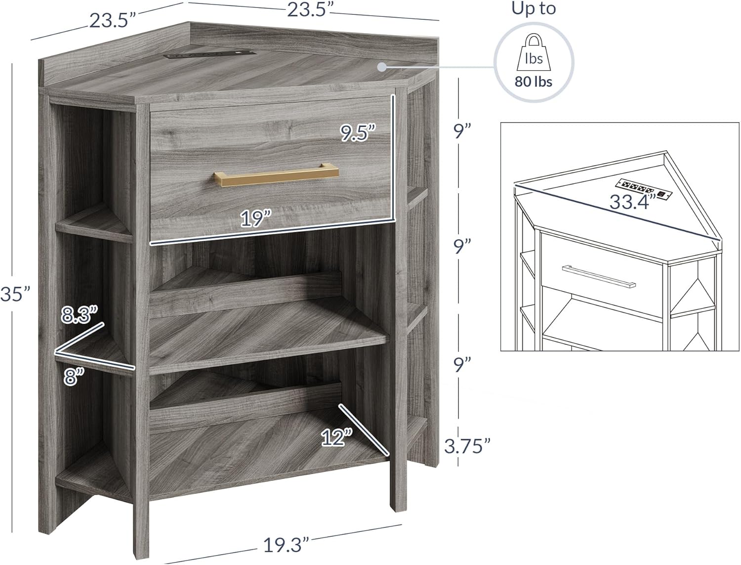 BELLEZE Set of 2 Corner Cabinets with USB Chargers