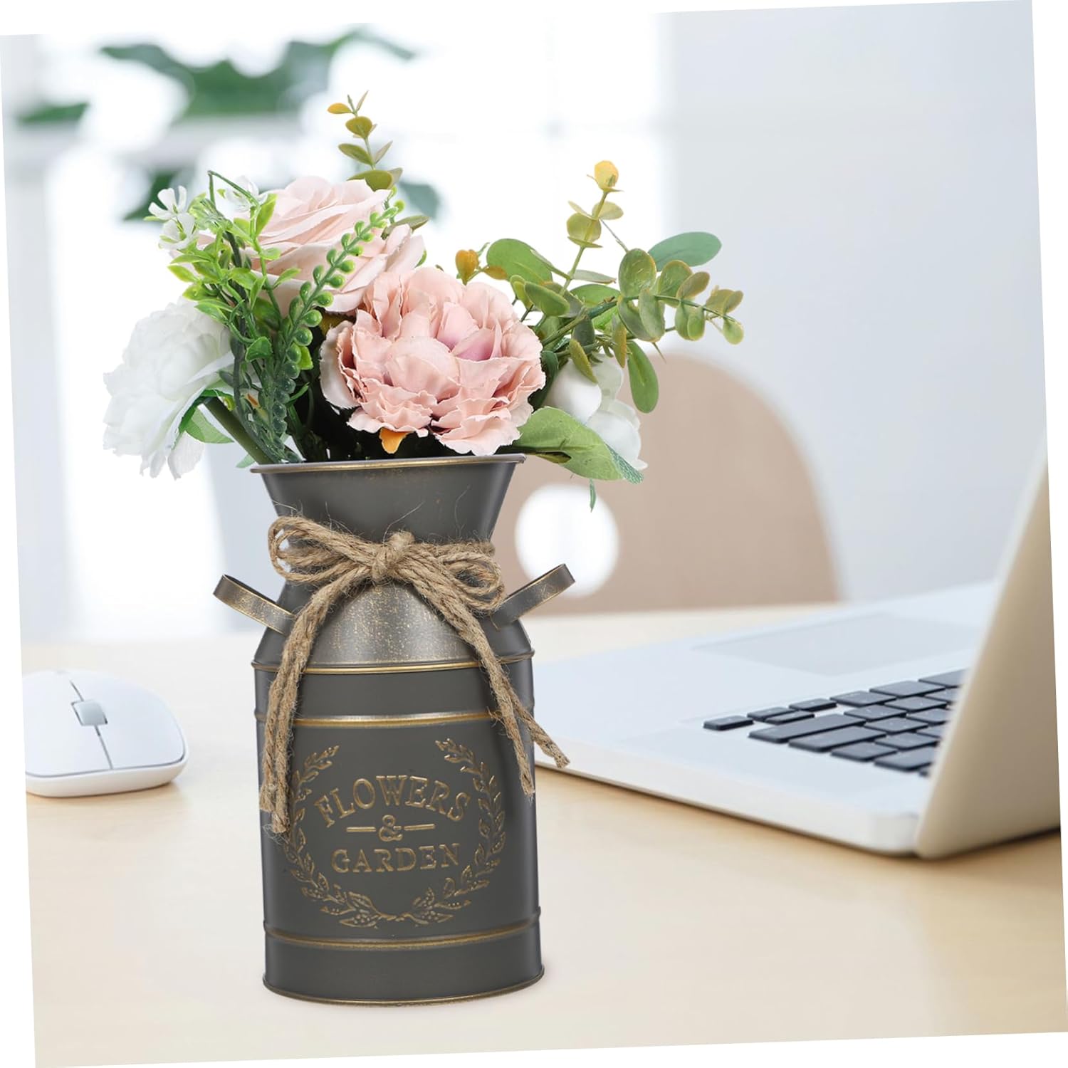 Rustic Galvanized Flower Bucket Planter for Home Office Decor