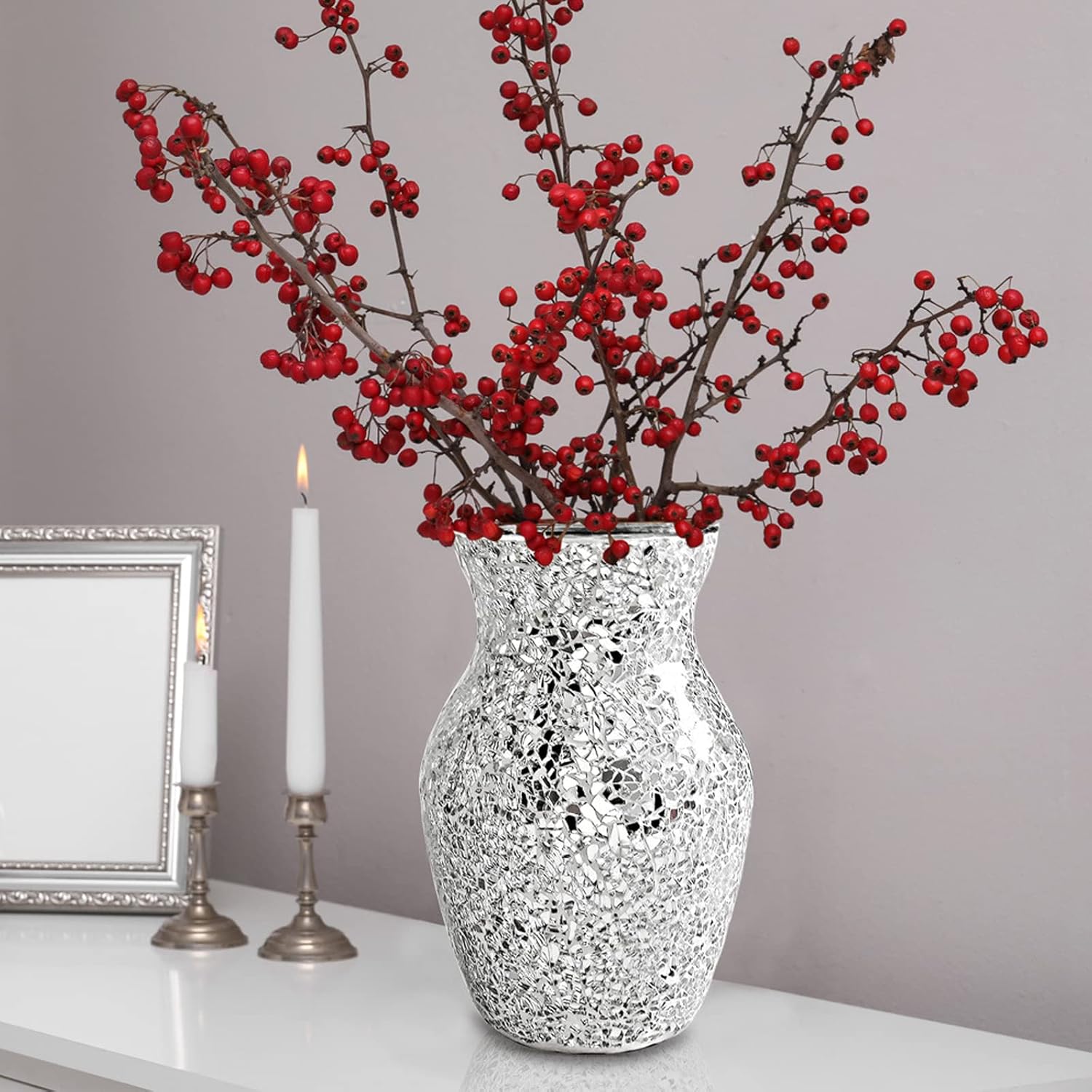 Stunning Handmade Mosaic Crackle Glass Vase