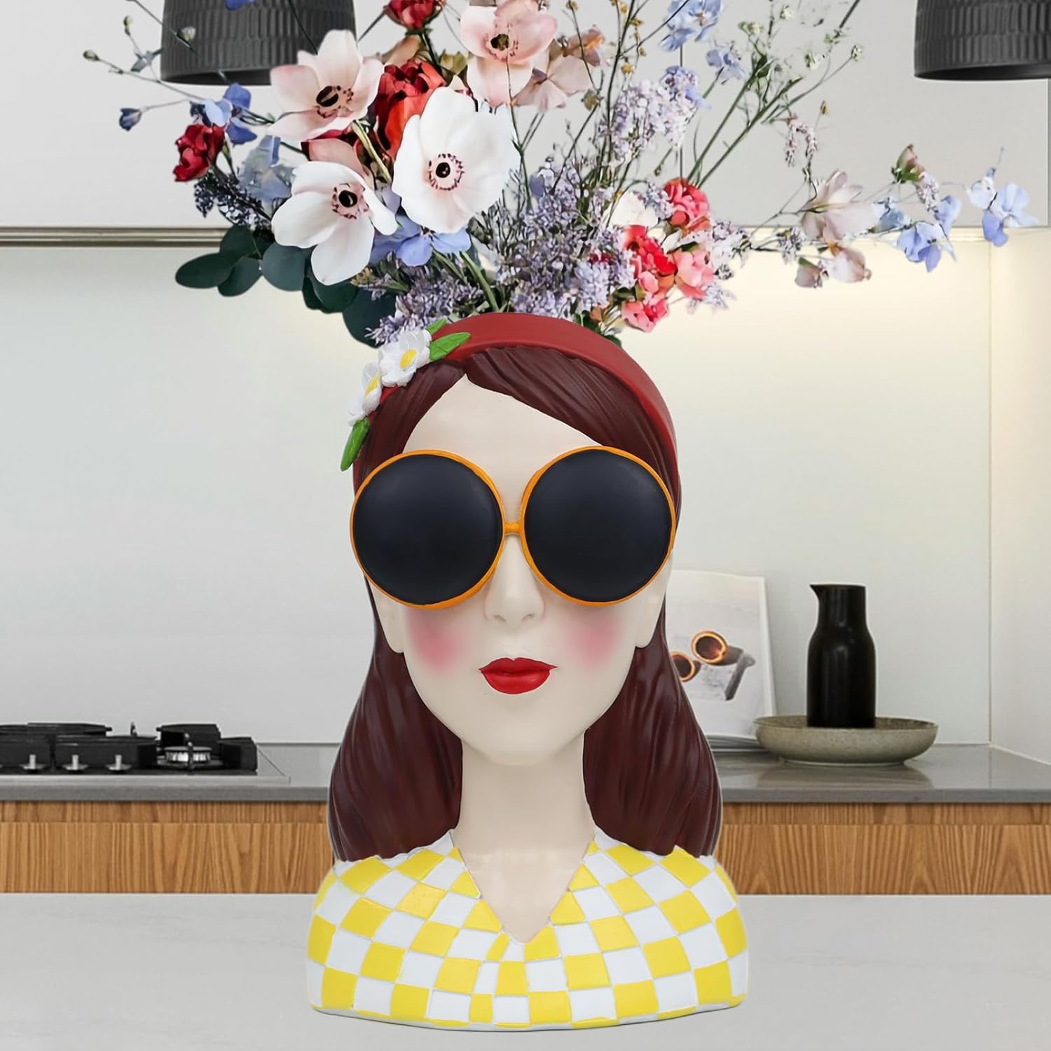 Artistic Girl Resin Flower Vase Vibrant Tulip Rose