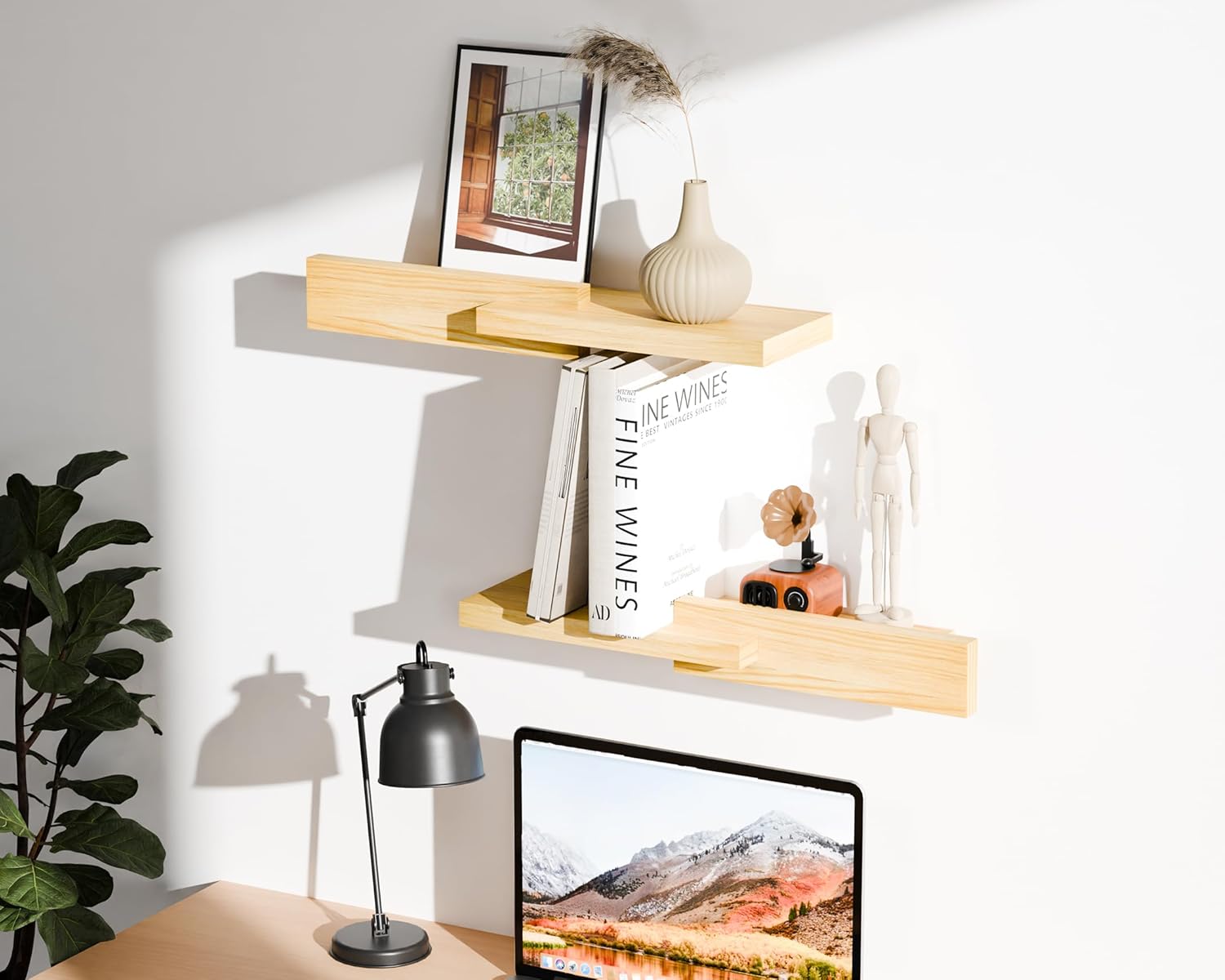 Modern Reversible Floating Shelves in Pine
