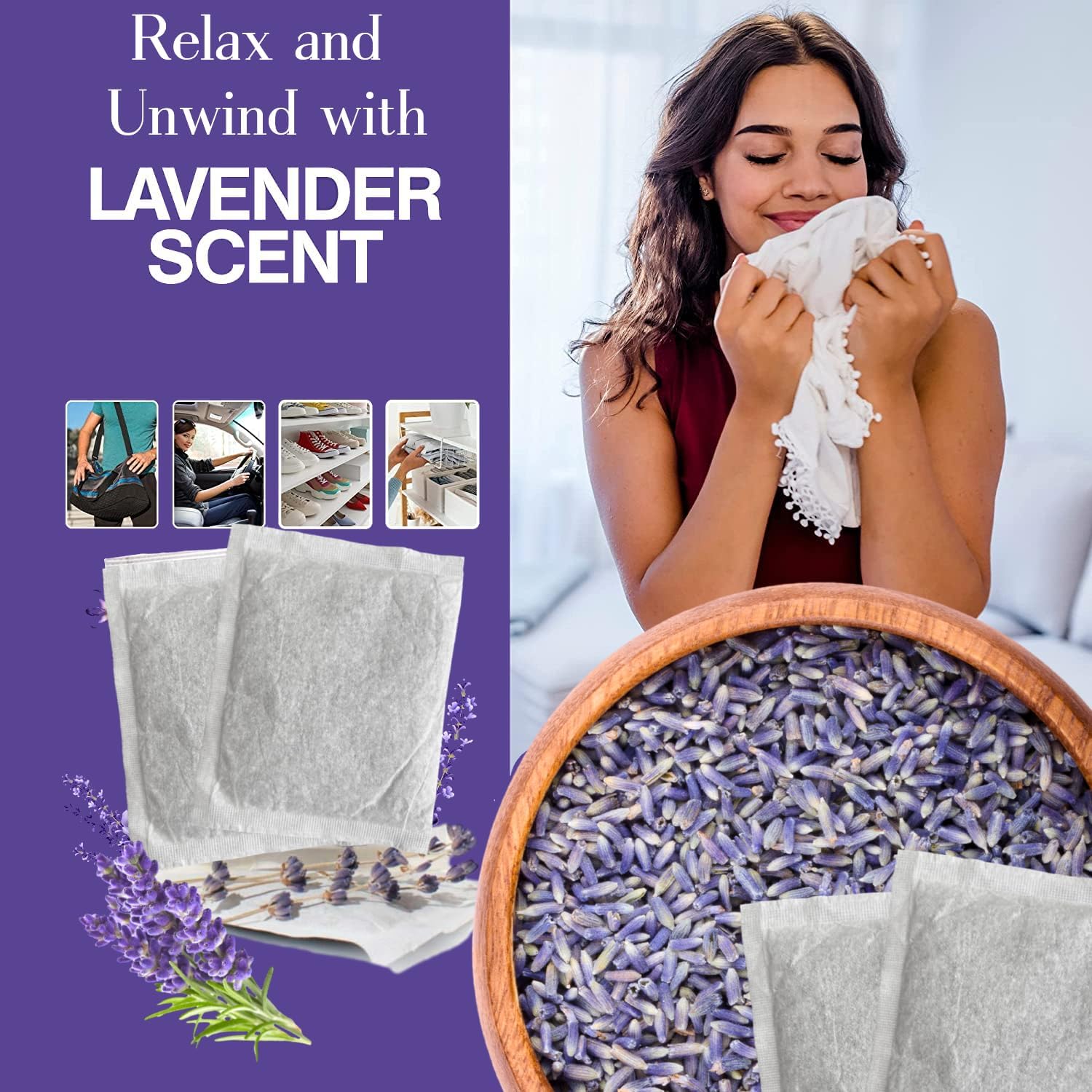 Ultra Essentials Lavender Sachets Fresh Natural Fragrance 4 Pack