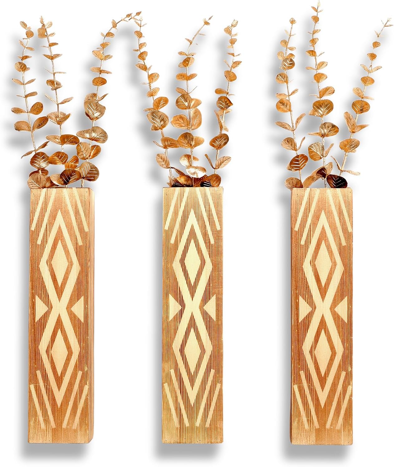 3-Pack Wooden Wall Vases for Fake Plants and Dried Flowers