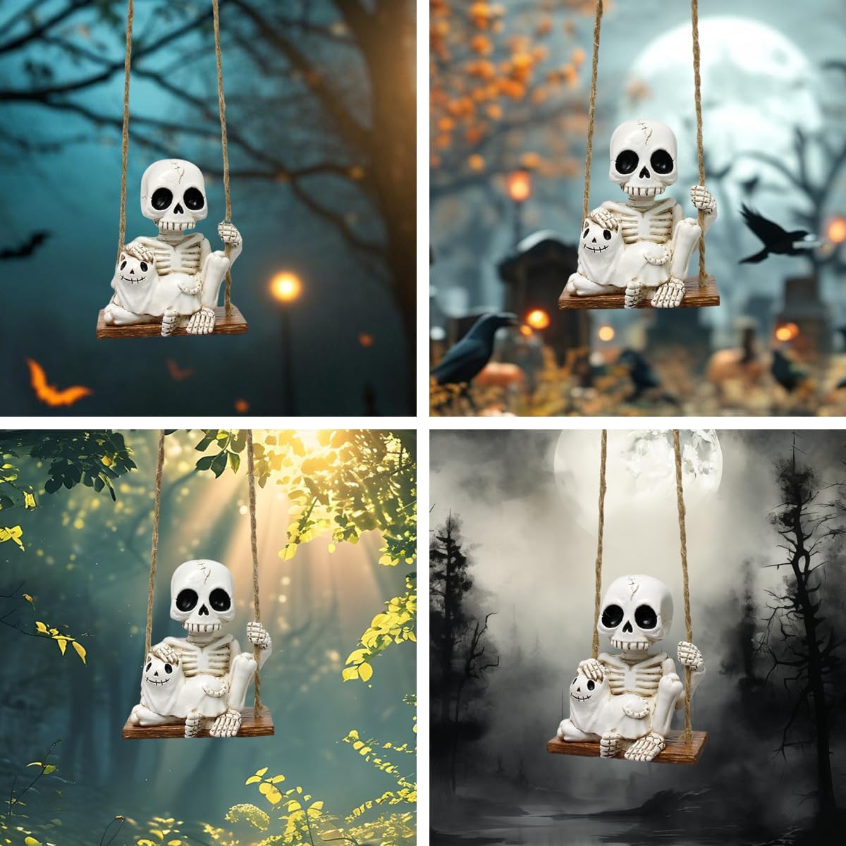 Halloween Skeleton Cat Swing Ornament - Spooky Decor