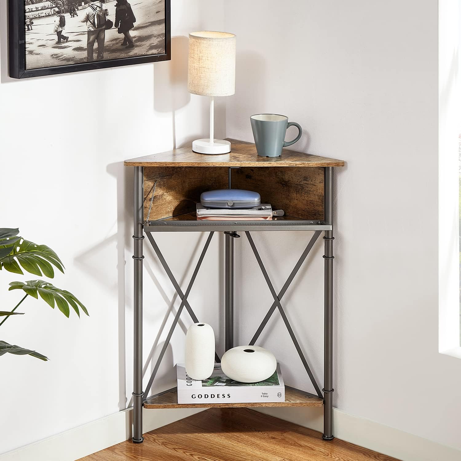 VECELO Corner Cabinet 3-Tier Display Shelves