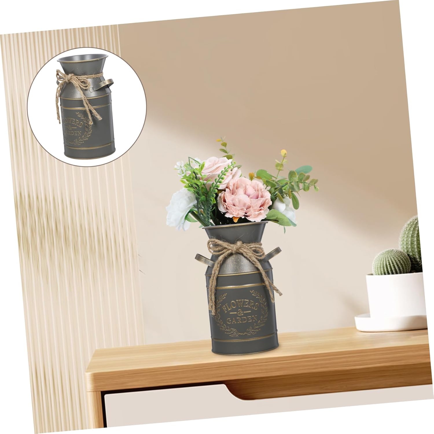 Rustic Galvanized Flower Bucket Planter for Home Office Decor
