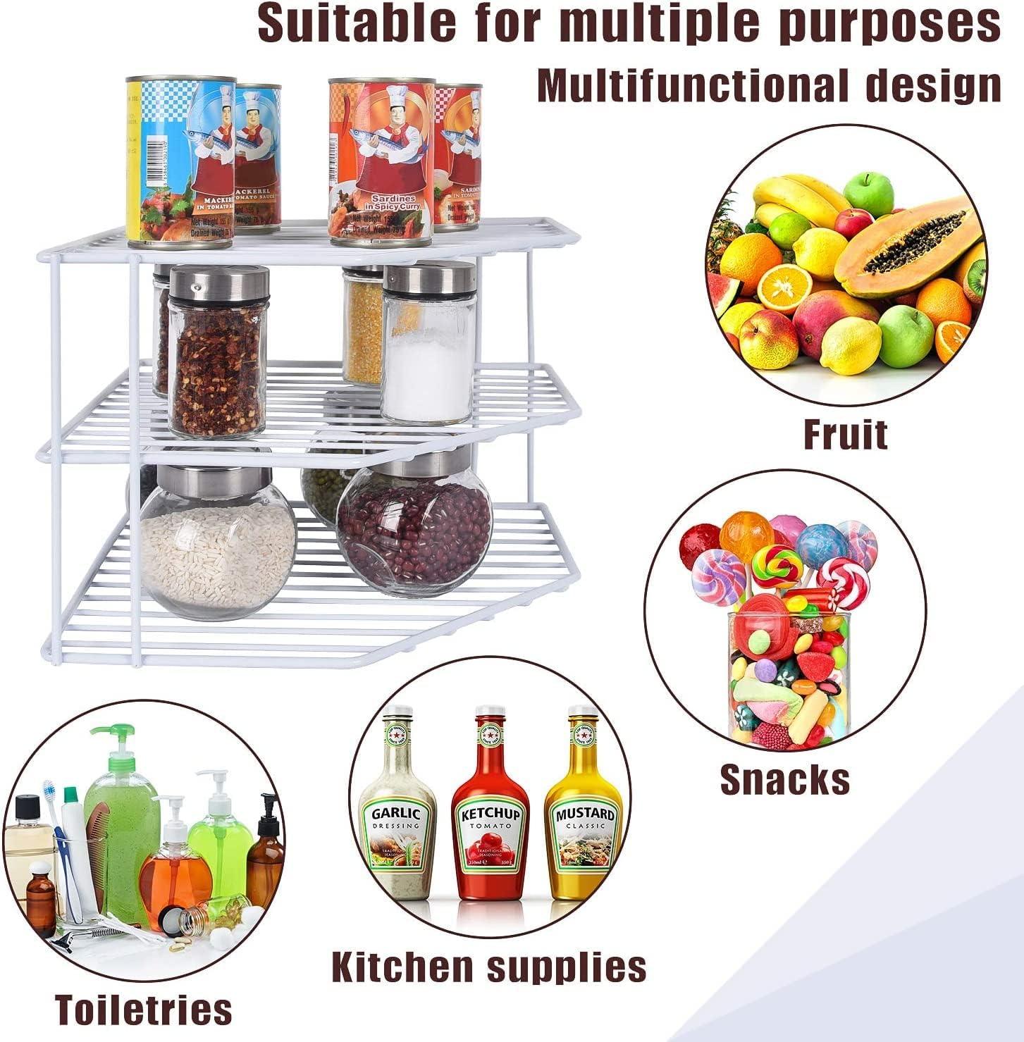 3-Tier Corner Shelf Organizer - Kitchen Storage White