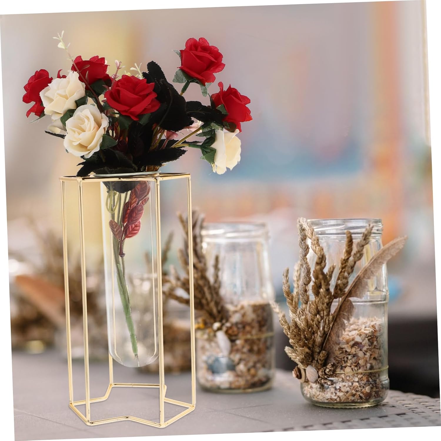 PRETYZOOM Transparent Glass Bud Vase with Iron Stand