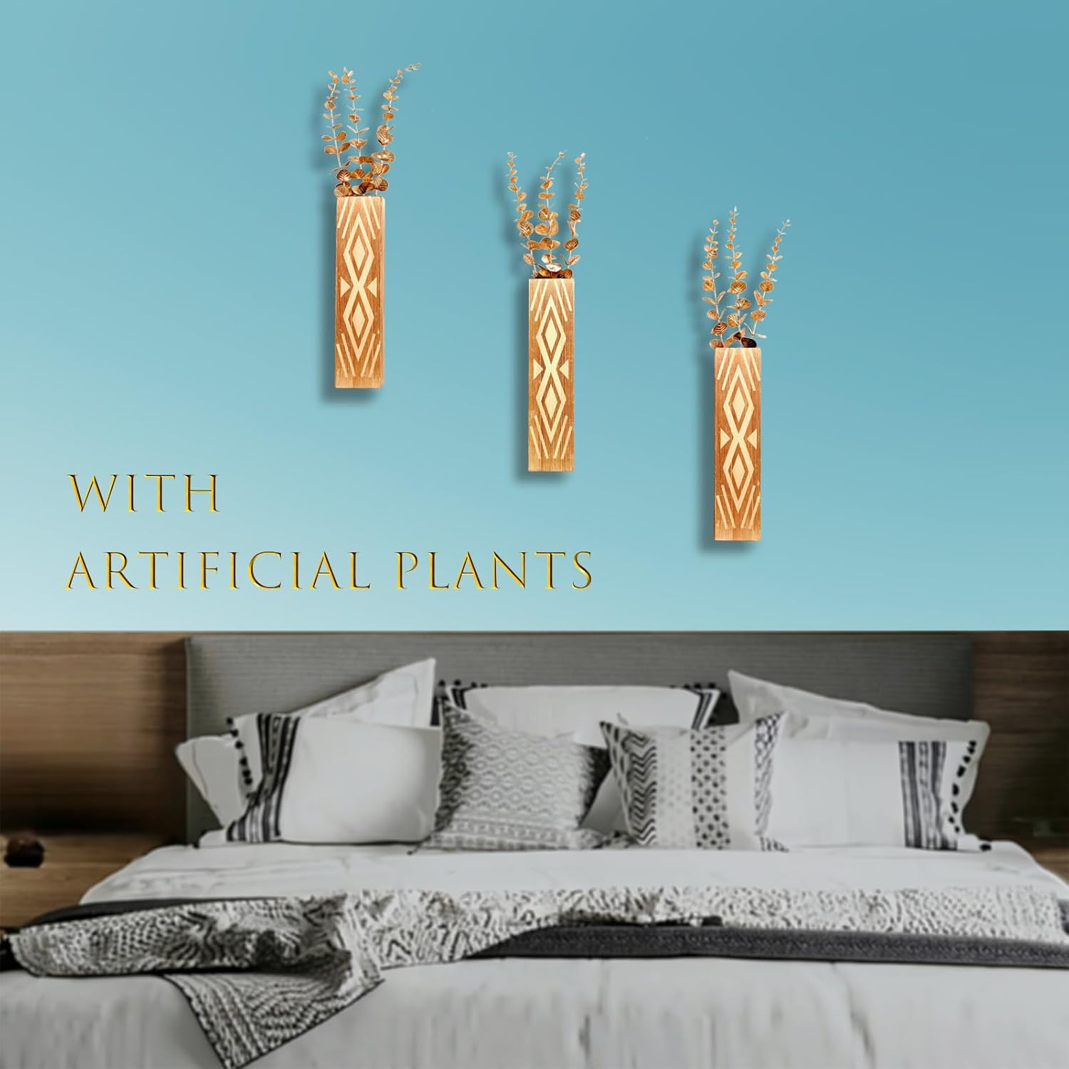 3-Pack Wooden Wall Vases for Fake Plants and Dried Flowers