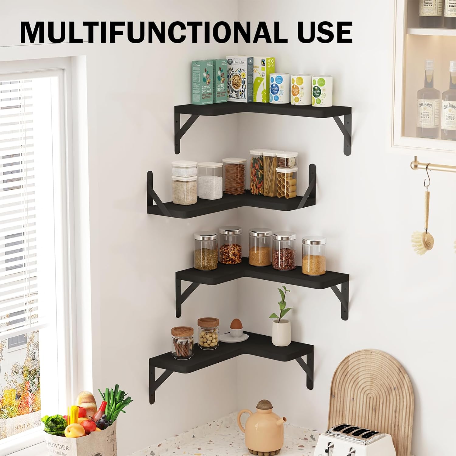 Muzilife Corner Floating Shelves Set of 4 Black