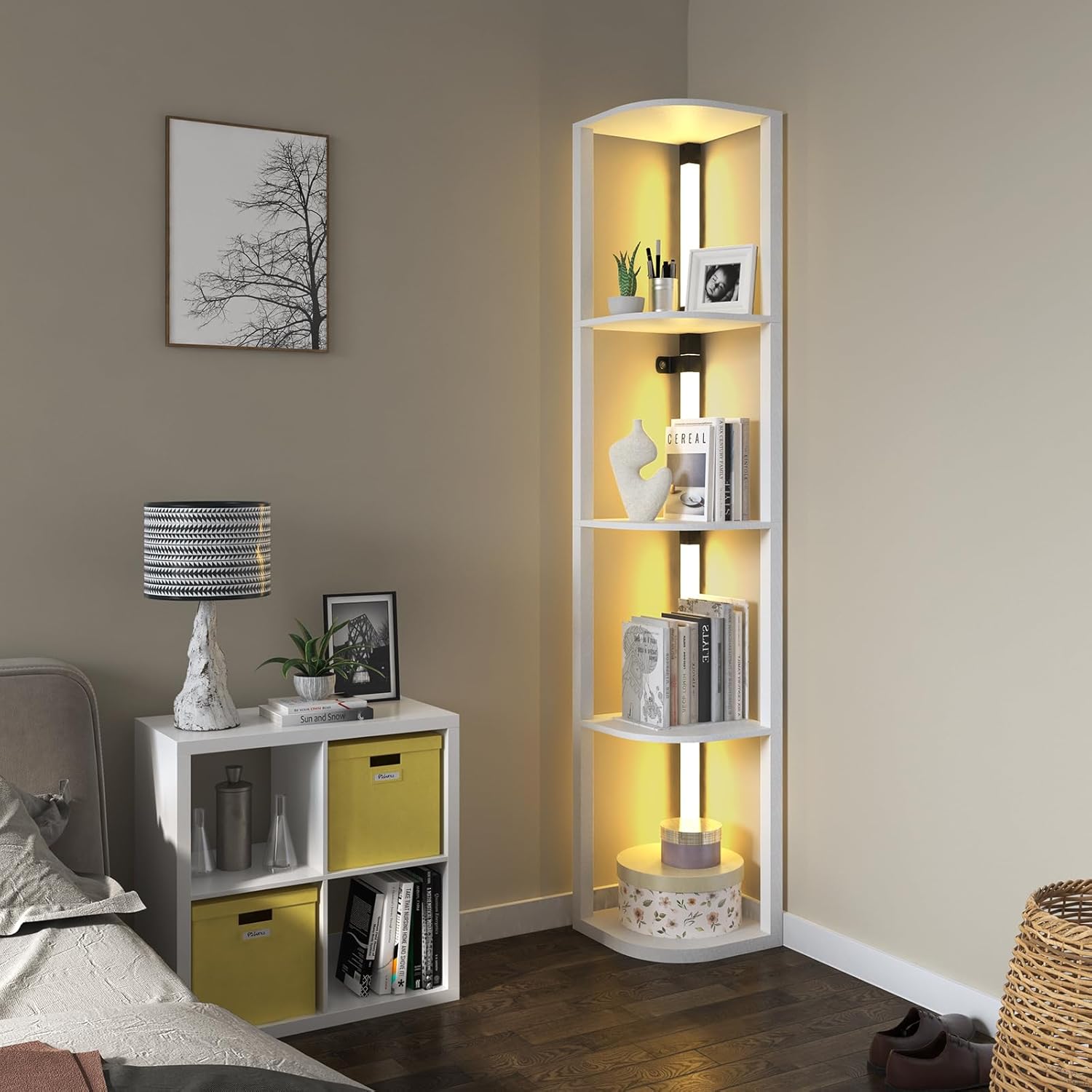 VTRIN Corner Shelf with Light 5-Tier Modern Storage