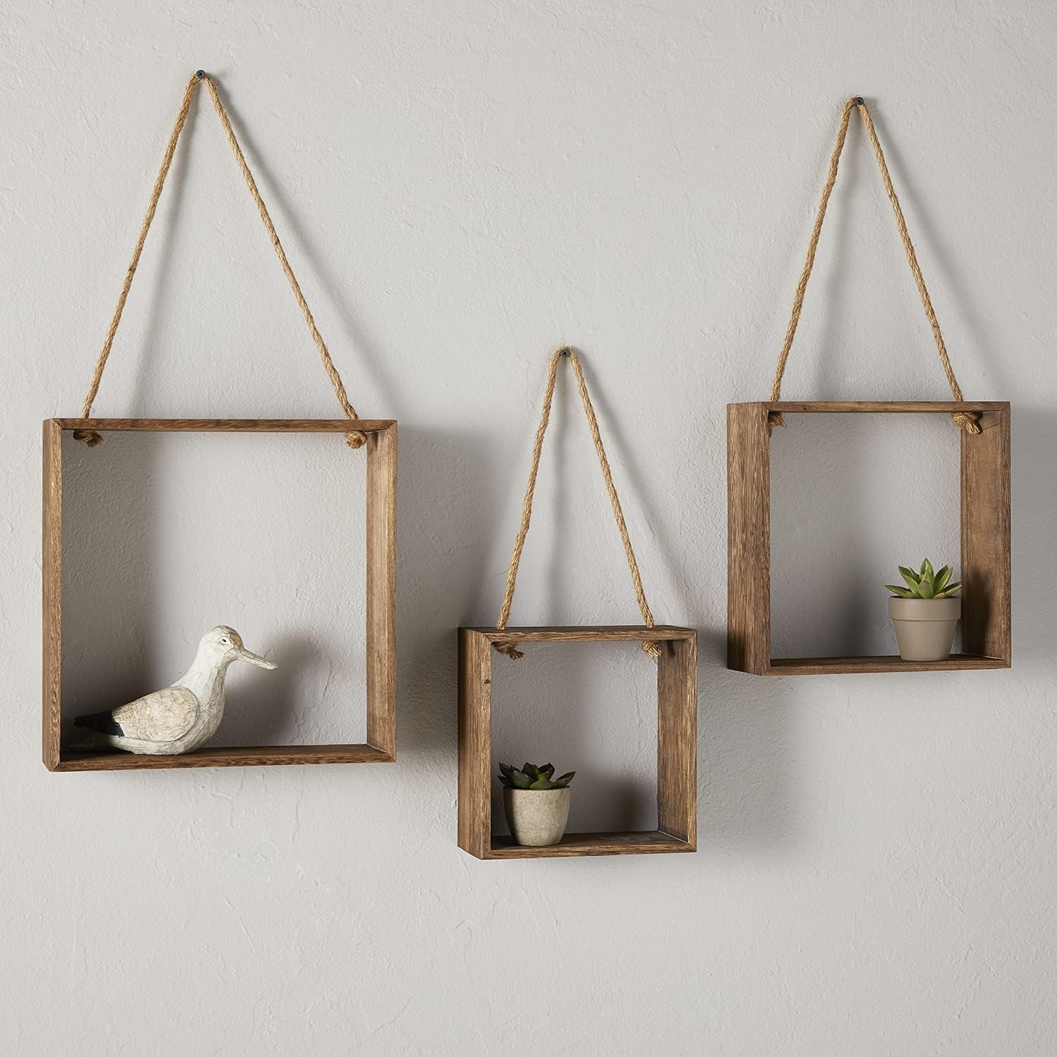 47th Main Wooden Square Floating Wall Shelf Set of 2 Rustic Jute