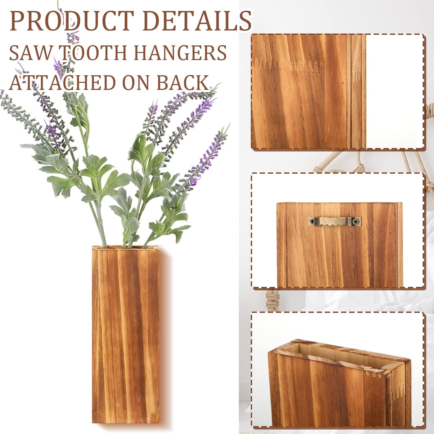 Nuanchu 6-Pack Wood Wall Planters for Dried Flowers and Artificial Plants