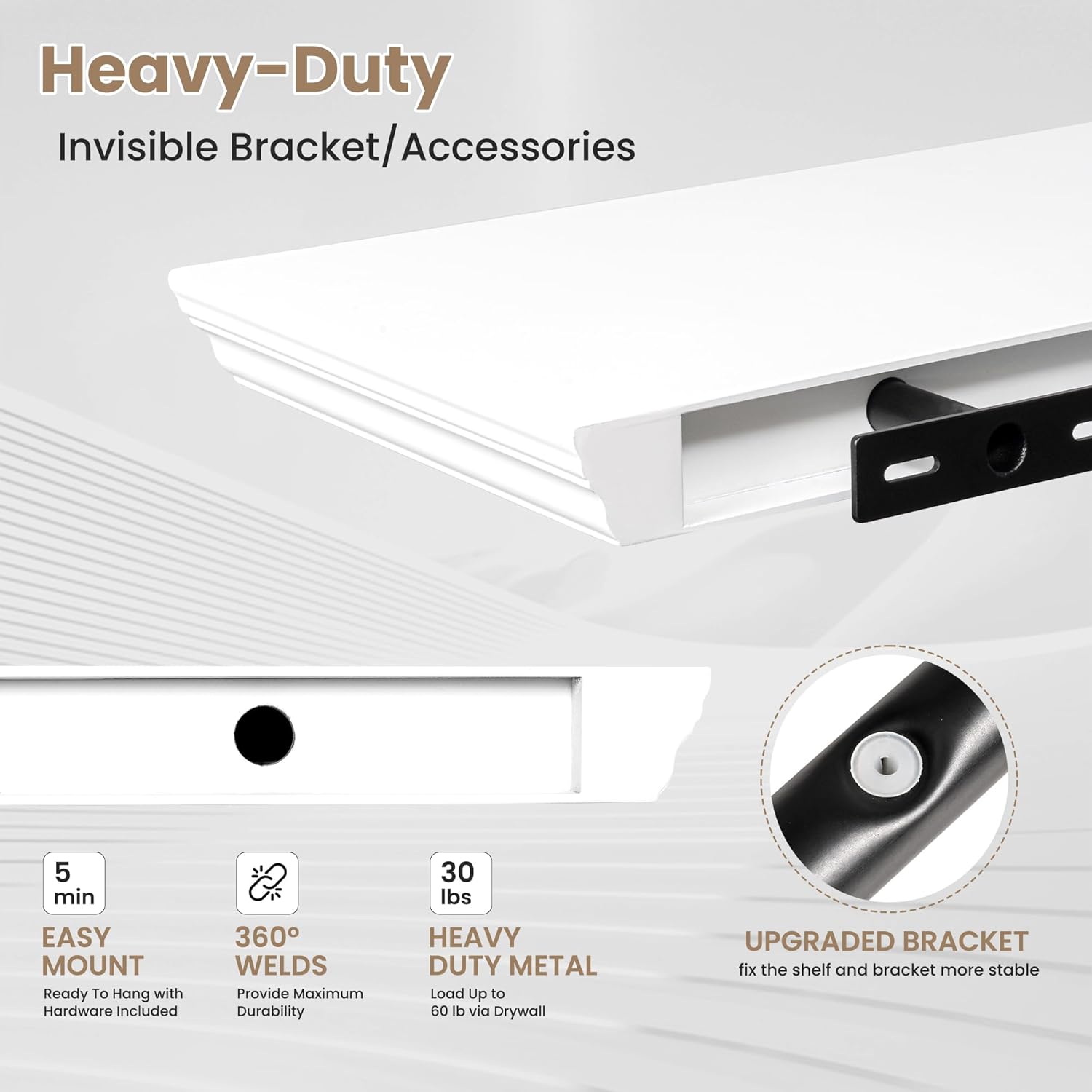 Axeman 48 Inch Floating Shelf with Crown Molding White