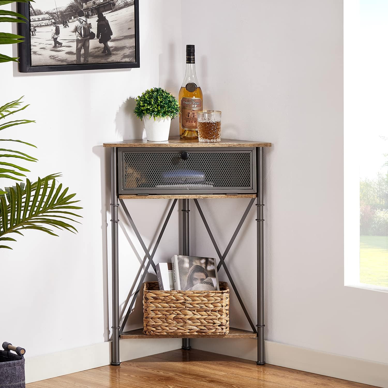 VECELO Corner Cabinet 3-Tier Display Shelves
