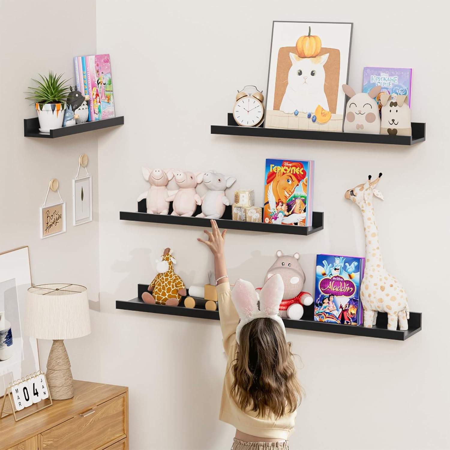 Set of 6 Floating Shelves 24 Inch Wall Mounted Picture Ledge