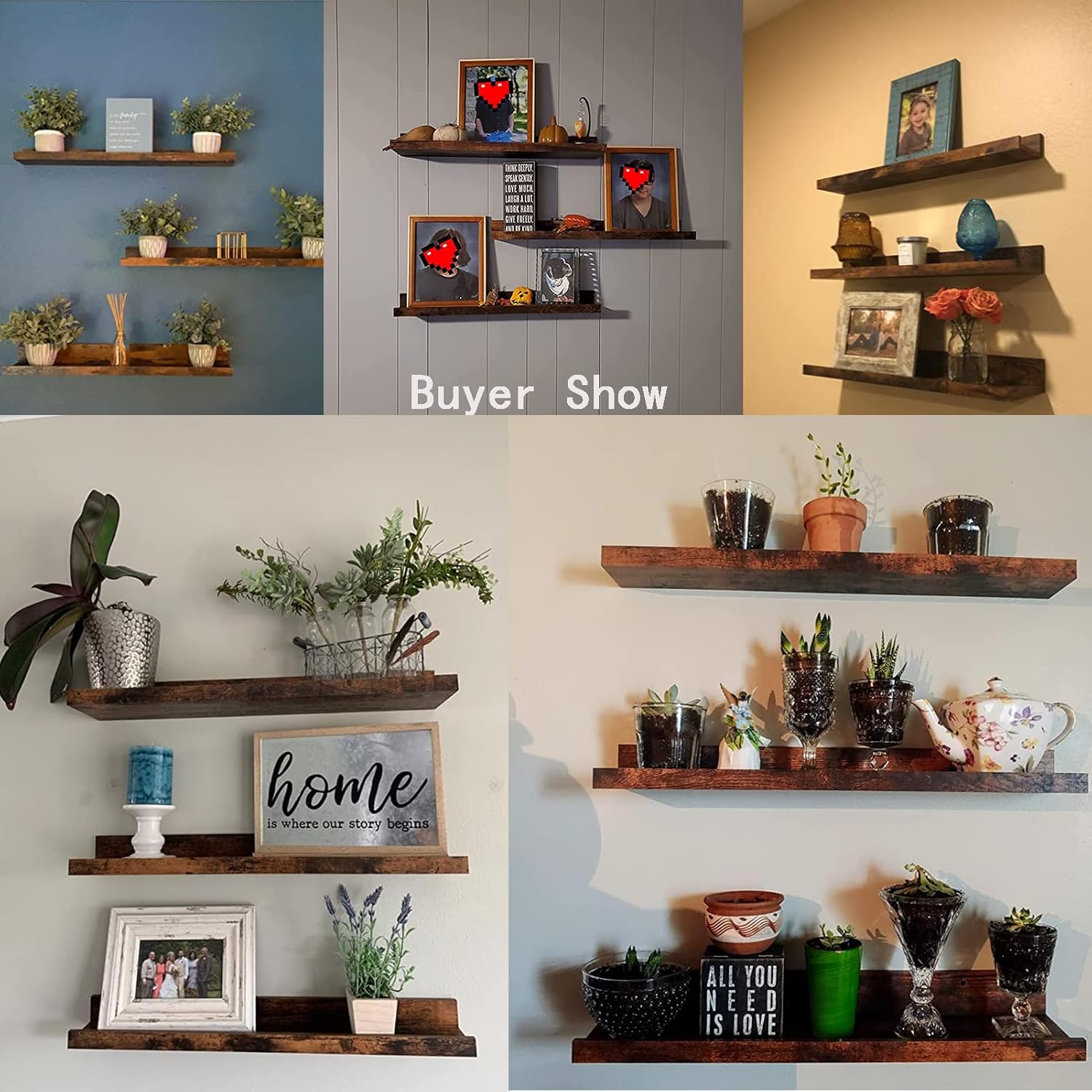 Giftgarden 24 Inch Floating Shelves Set of 3 Rustic