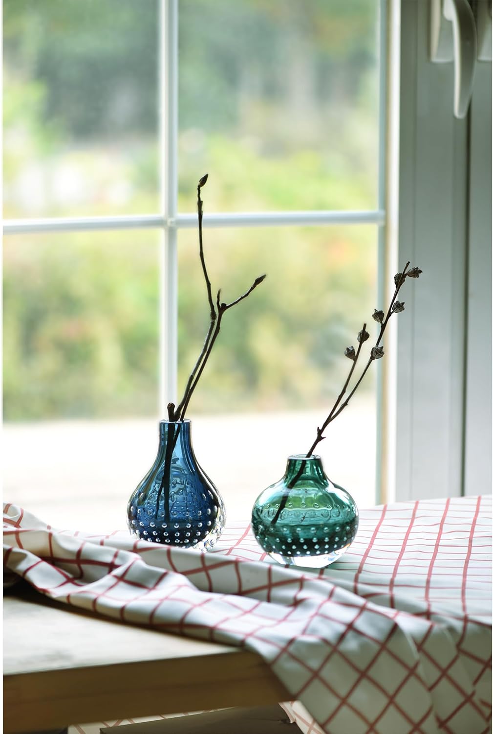 CONVIVA Art Glass Bud Vase Set of 2 Modern Blue Green Vases