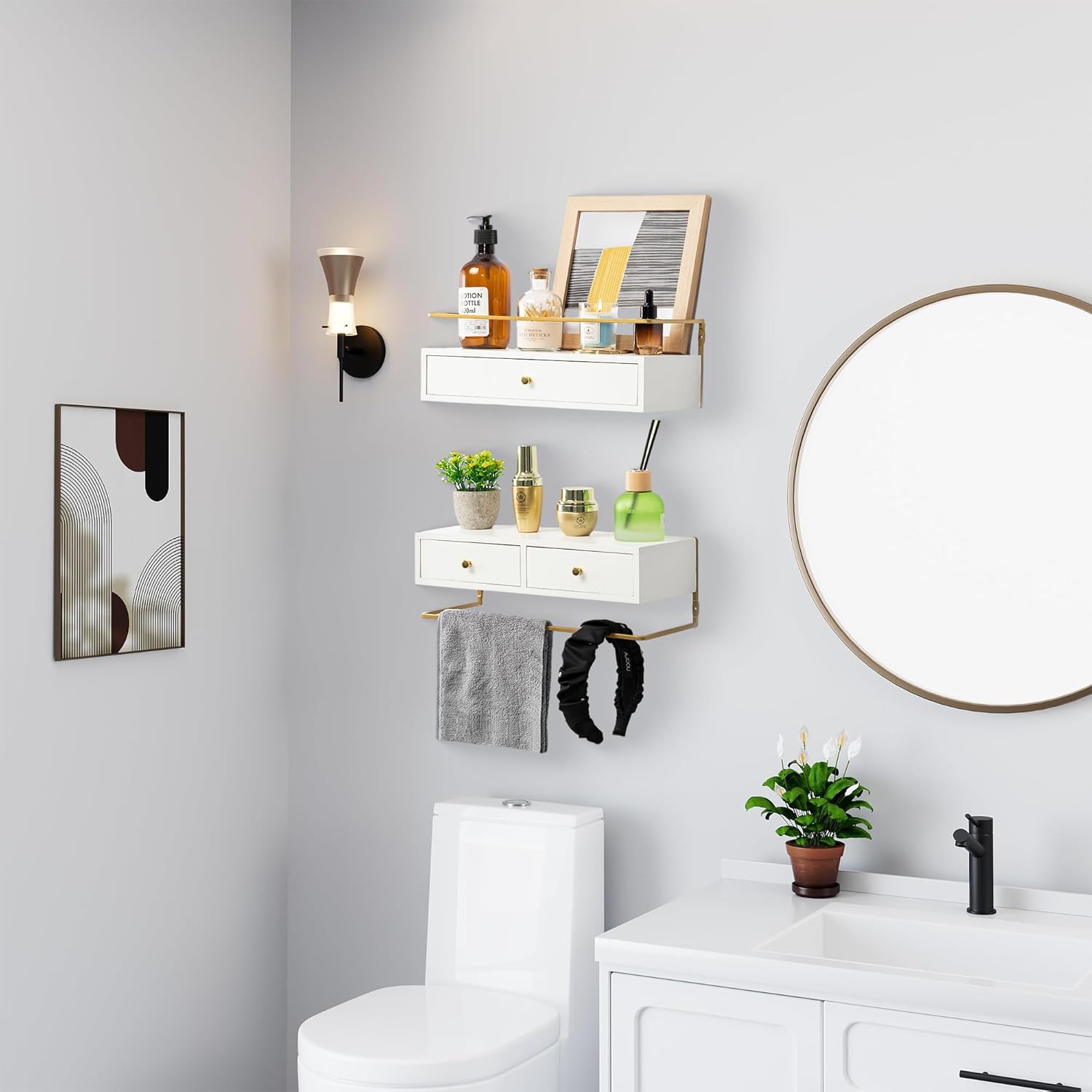Rustic Floating Shelves With Drawer Set of 2