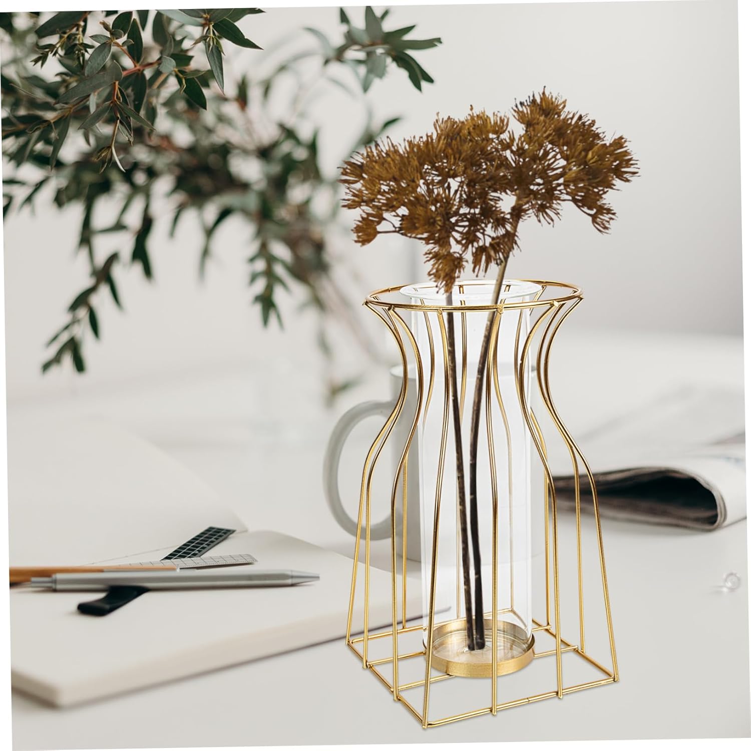 Cabilock Geometric Iron Art Flower Vase Glass Decor