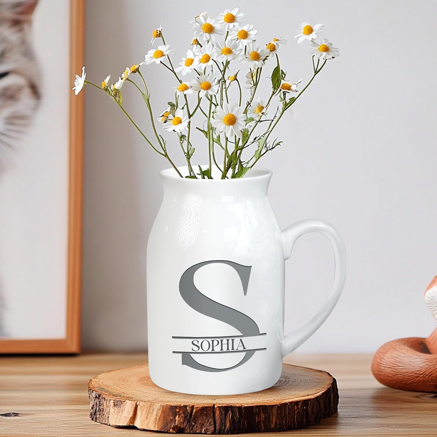 Personalized Initial Monogram Flower Vase Custom Alphabet Milk Jug Pitcher with Letter Name