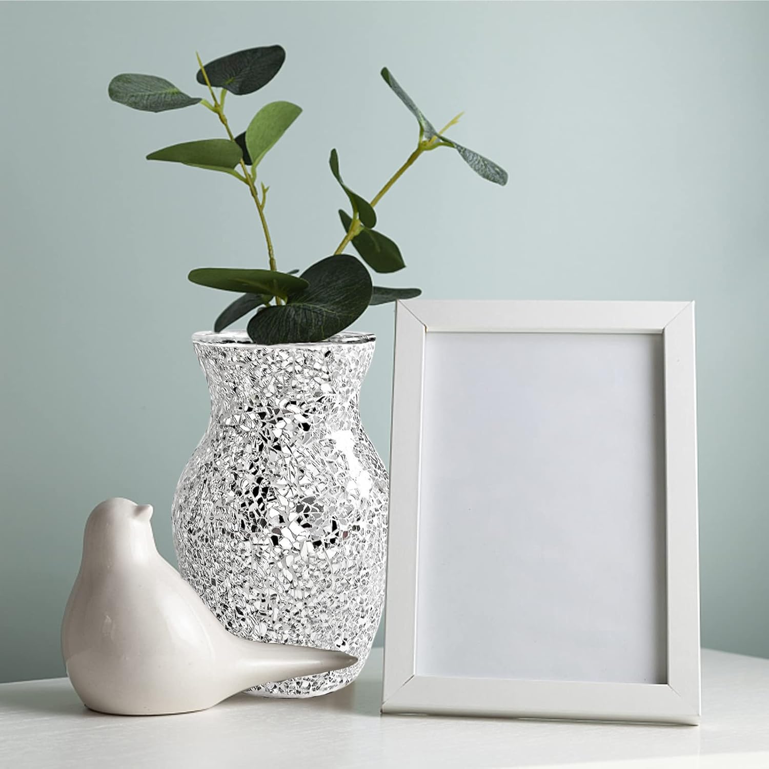 Stunning Handmade Mosaic Crackle Glass Vase