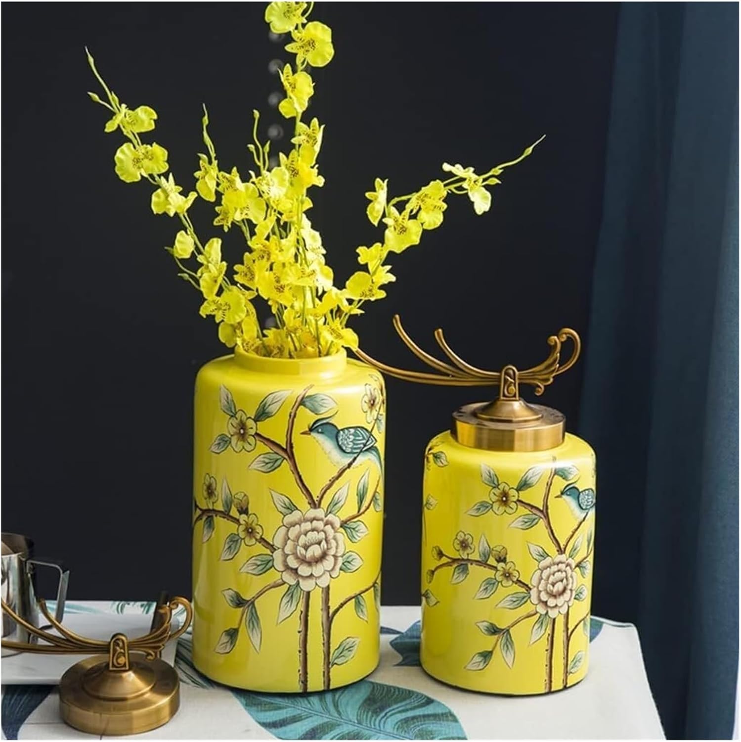 Decorative Ceramic Ginger Jar Vase with Copper Lid