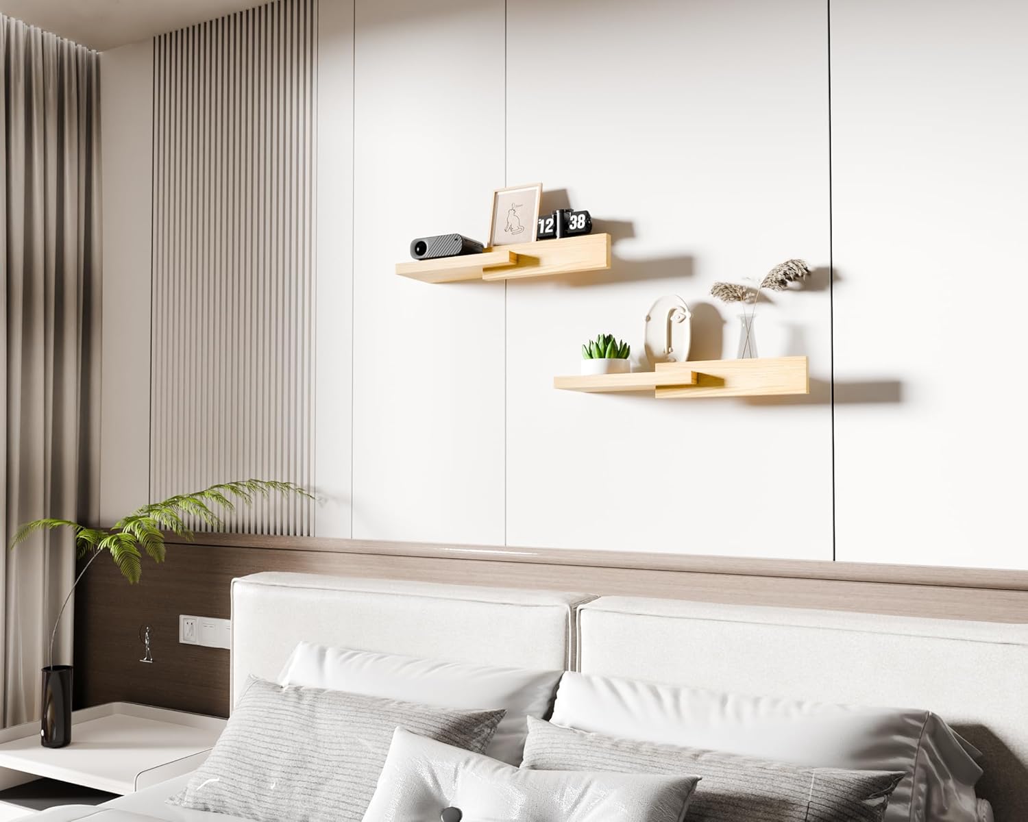 Modern Reversible Floating Shelves in Pine