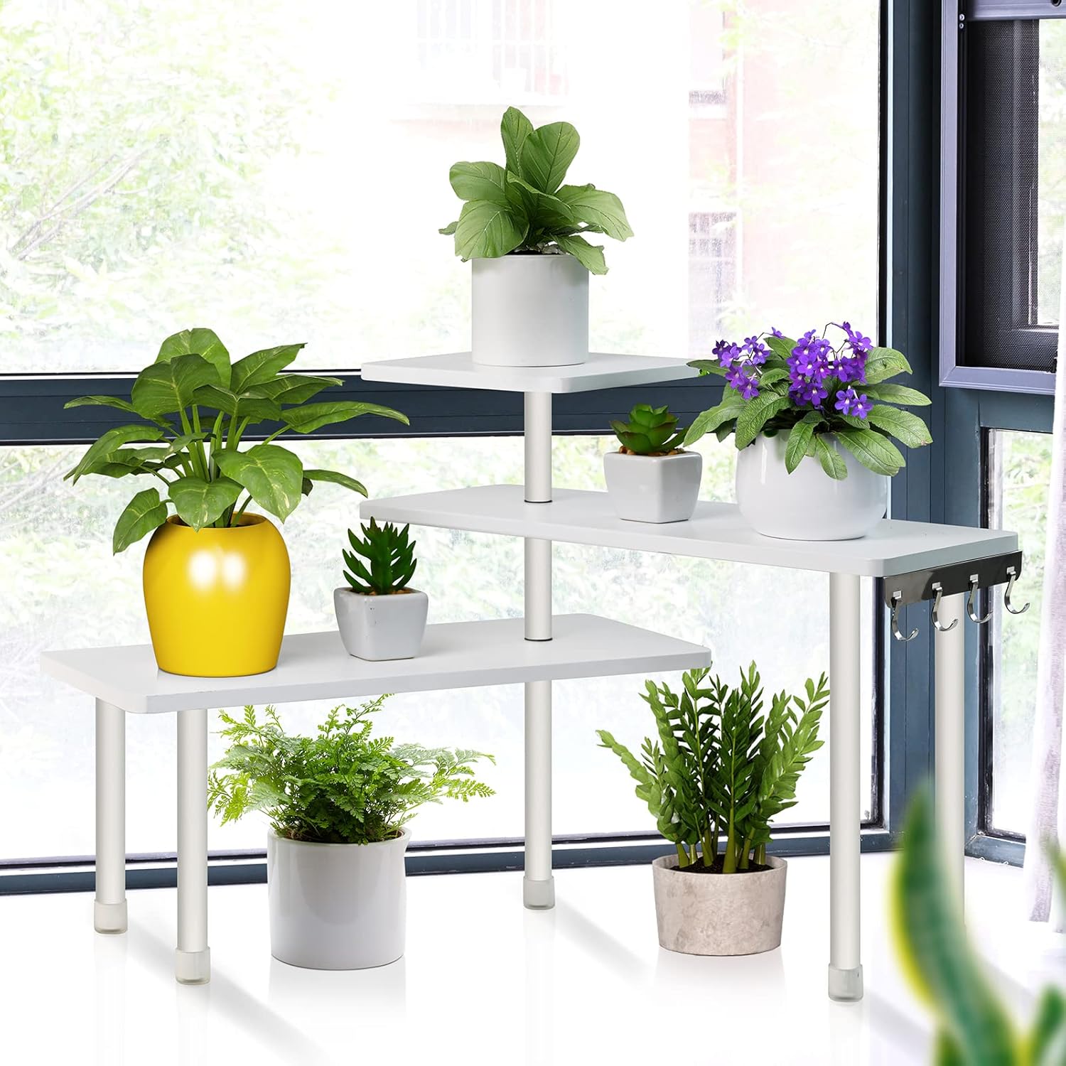 Ollieroo Bamboo 3-Tier Corner Shelf with Hooks