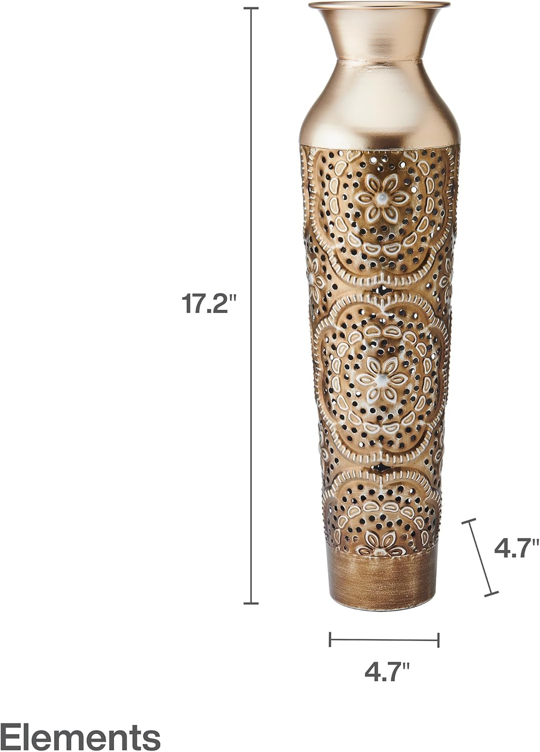 Elements Gold Filigree Embossed Metal Vase 17-Inch